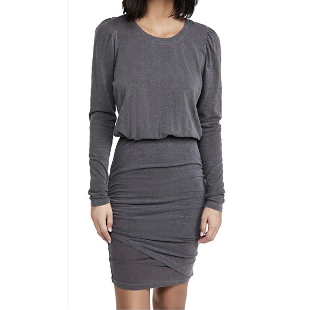 Anthropologie Sundry Shirred Puff Long Sleeve Dress in Carbon Size XL